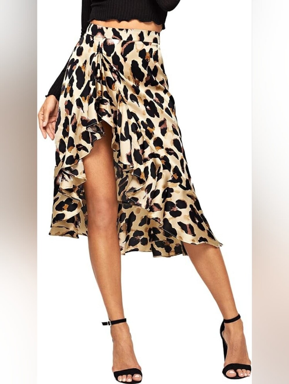 Nasty Gal Leopard High-Low Ruffle Midi Skirt